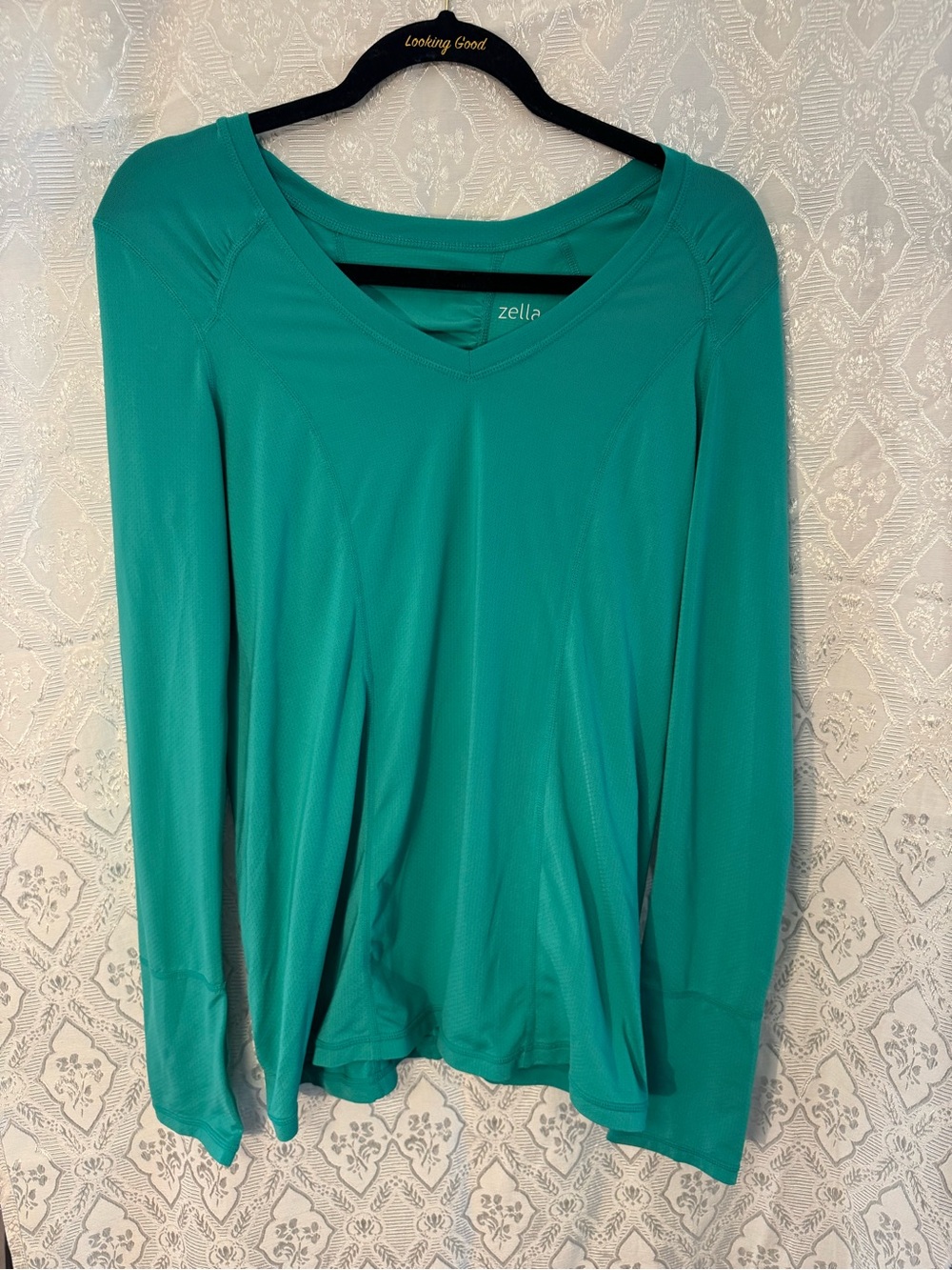 Zella Women's Teal V-Neck Long Sleeve Performance Top